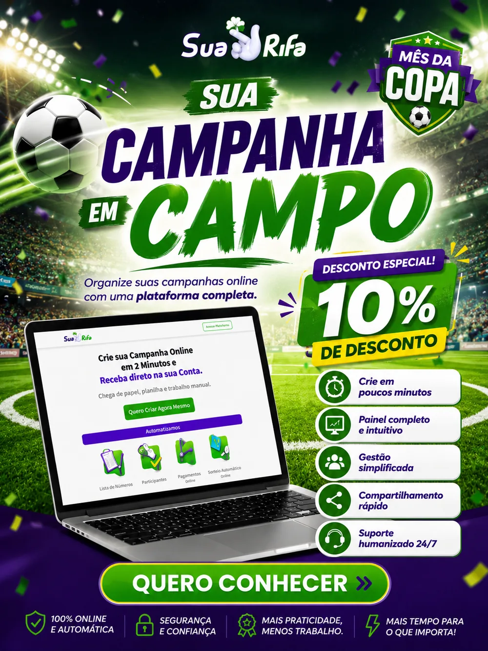 Mês da Copa — desconto especial de 10%. Crie sua rifa agora